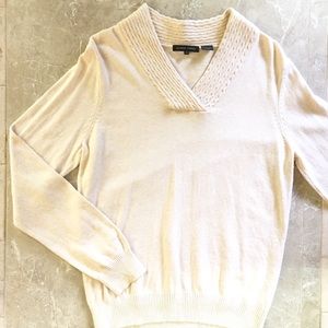 Jeanne Pierre Sweater Top Womens Mexium Cream Long Sleeve V-neck Casual Office